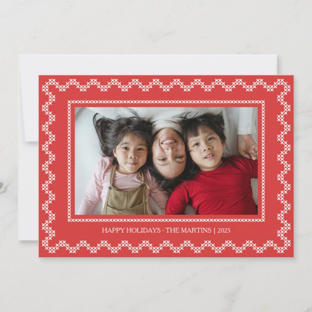 Cross stitch frame happy holidays Christmas Card (Front)