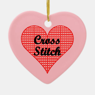 Cross Stitch Heart  Ceramic Ornament