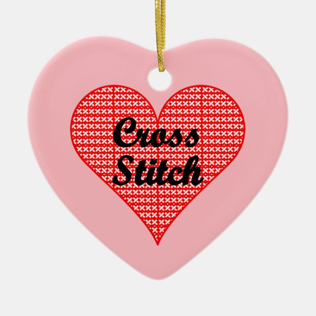 Cross Stitch Heart  Ceramic Ornament (Front)