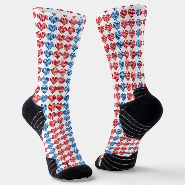 Cross Stitch Hearts Pattern Socks (Angled)