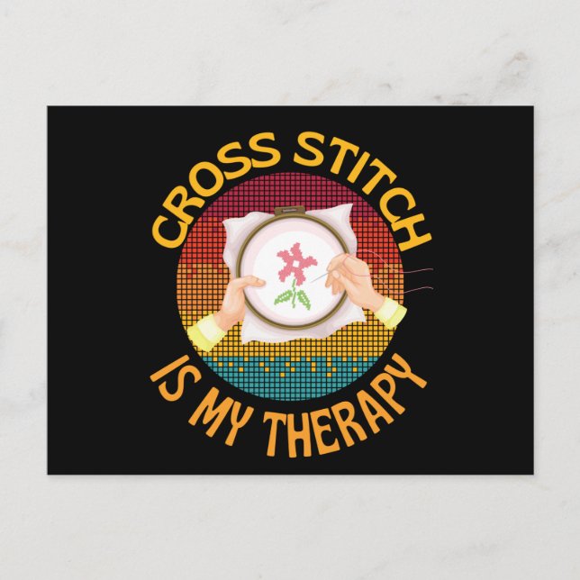 Cross Stitch Is My Therapy Knitting Postcard (Front)