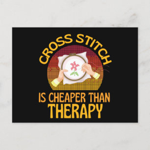 Cross Stitch Is My Therapy Knitting Postcard