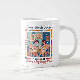 Cross Stitch Lover-Stitching in My Happy Place Large Coffee Mug