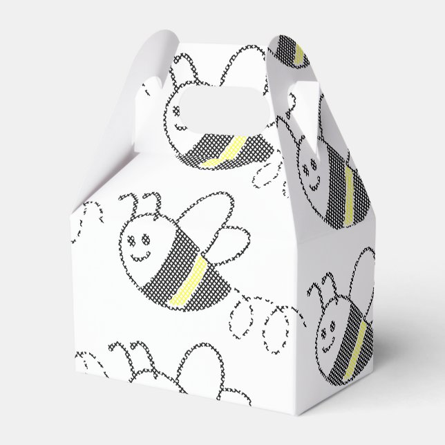 Cross Stitch Pattern Print Cute Bee Baby Shower Favour Box (Front Side)