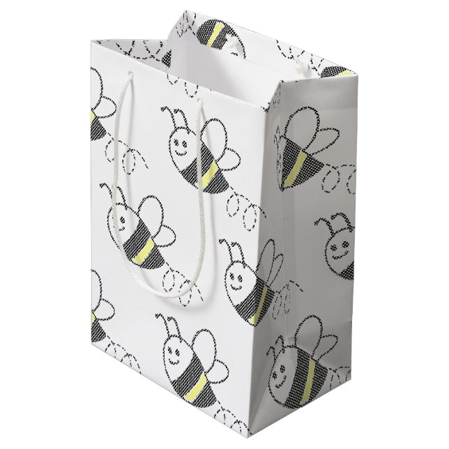 Cross Stitch Pattern Print Cute Bee Baby Shower Medium Gift Bag (Back Angled)