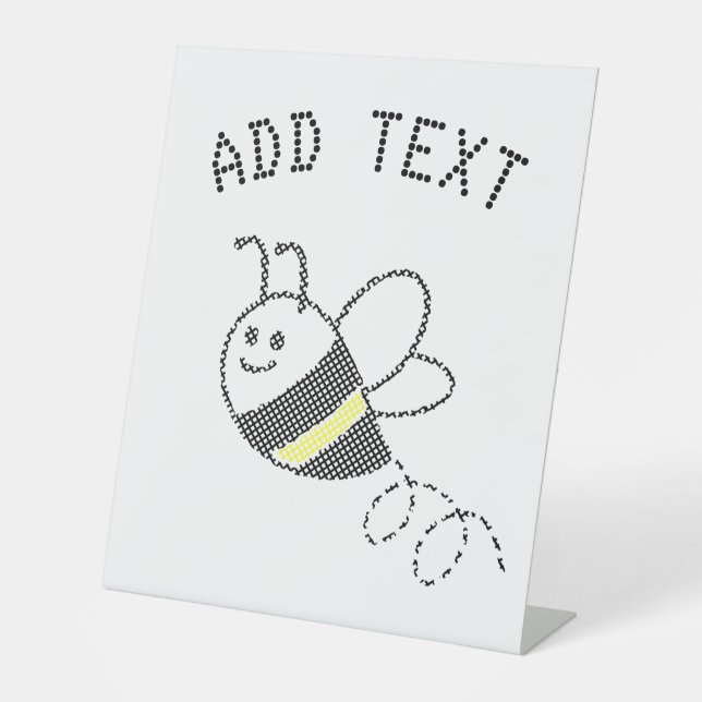 Cross Stitch Pattern Print Cute Bee Baby Shower Pedestal Sign (Front)