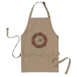 Cross-stitch Red Roses Circle Monogram Initial Standard Apron