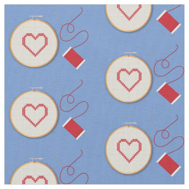 Cross Stitch Sewing Heart Fabric (Close Up)