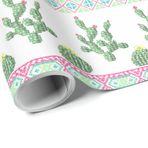 Cross stitch tribal embroidery cross-stitch mexica wrapping paper