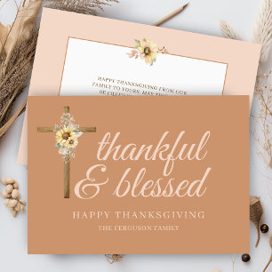 Cross Sunflowers Thankful Blessed Thanksgiving Holiday Card
