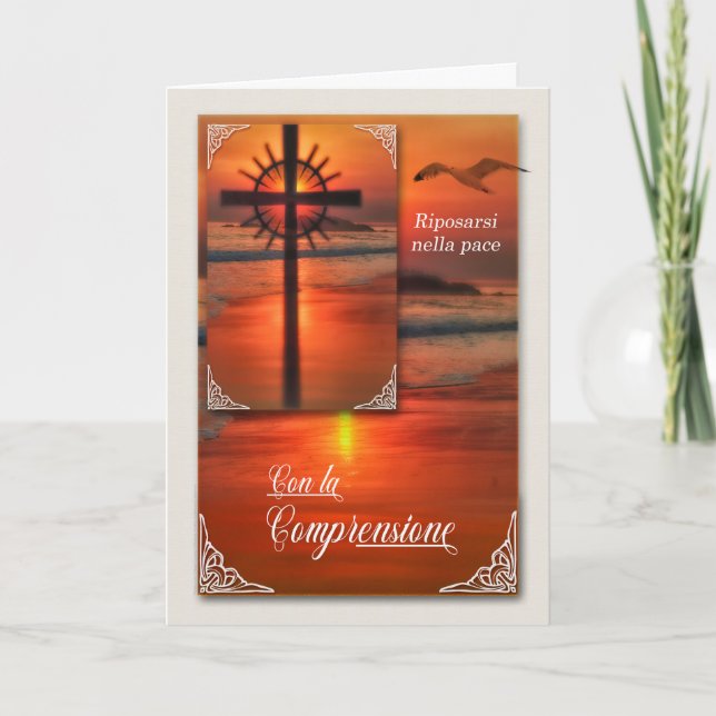 Cross Sunset Con la Comprensione Italian Sympathy Card (Front)