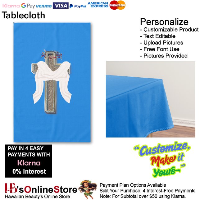 Cross Tablecloth Household Linen Blue Background (Cross Tablecloth Linen with Blue Background.)