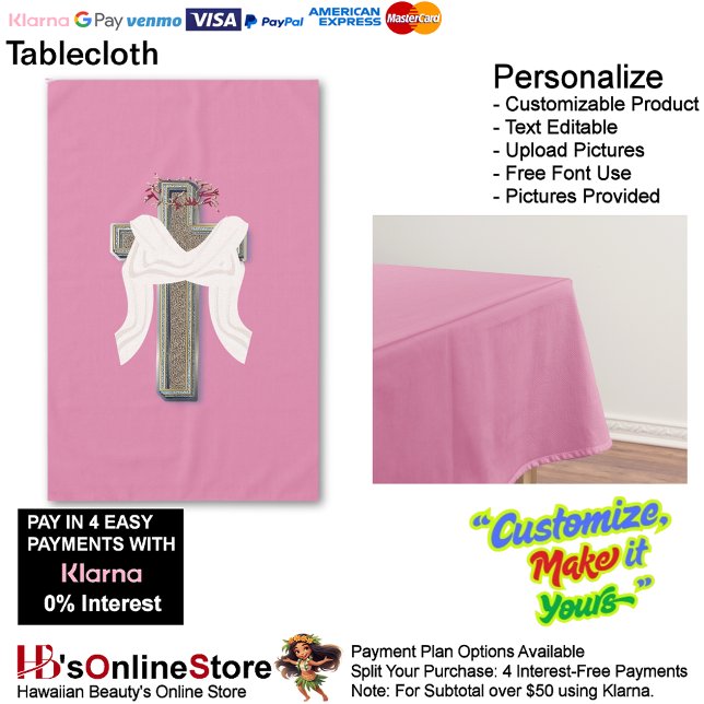 Cross Tablecloth Linen with Pink Background (Cross Tablecloth Linen with Pink Background.)