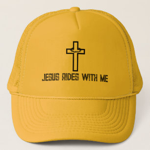 Cross Thorns Jesus Rides with Me Trucker Hat