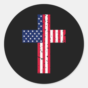 Cross Usa Flag Christian Religious Us America Fait Classic Round Sticker