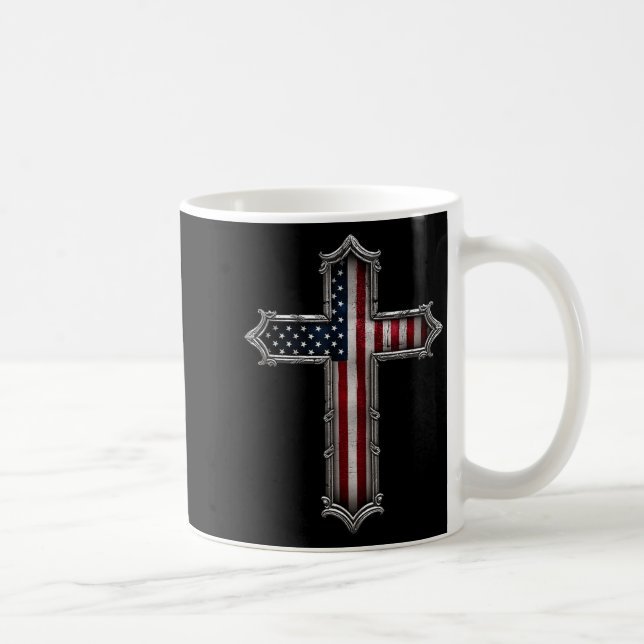 Cross Usa Flag Christian Religious Us America Fait Coffee Mug (Right)