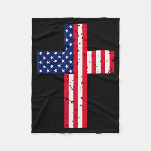 Cross Usa Flag Christian Religious Us America Fait Fleece Blanket