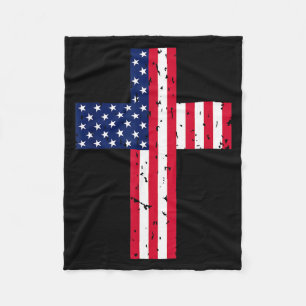 Cross Usa Flag Christian Religious Us America Fait Fleece Blanket