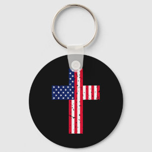 Cross Usa Flag Christian Religious Us America Fait Key Ring