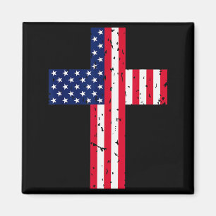 Cross Usa Flag Christian Religious Us America Fait Magnet
