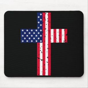 Cross Usa Flag Christian Religious Us America Fait Mouse Pad