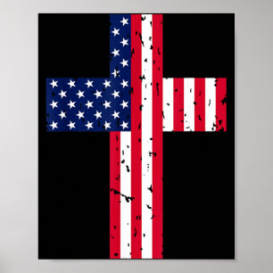 Cross Usa Flag Christian Religious Us America Fait Poster