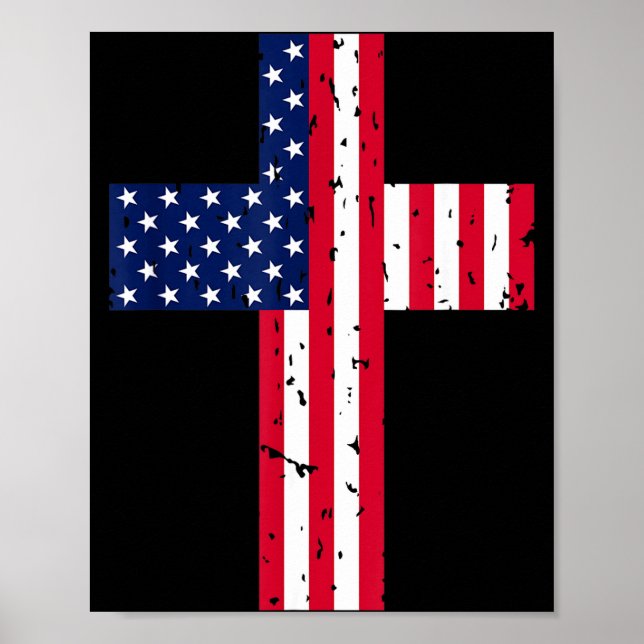 Cross Usa Flag Christian Religious Us America Fait Poster (Front)