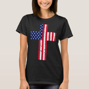 Cross Usa Flag Christian Religious Us America Fait T-Shirt