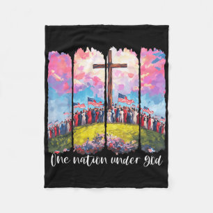 Cross Usa One Nation Under God Flag Faith Christia Fleece Blanket