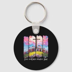 Cross Usa One Nation Under God Flag Faith Christia Key Ring