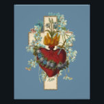Cross Virgin Mary Immaculate Heart Religious Photo Print<br><div class="desc">Featuring a beautiful custom designed traditional Catholic image of the Heart of the Immaculate and Sorrowful Virgin Mary overlaid on a cross with blue forget-me-not flowers.</div>