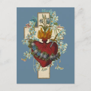 Cross Virgin Mary Immaculate Heart Religious  Postcard