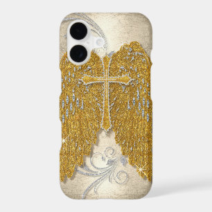 Cross w Glitter Diamond Jewel Look Angel Wings