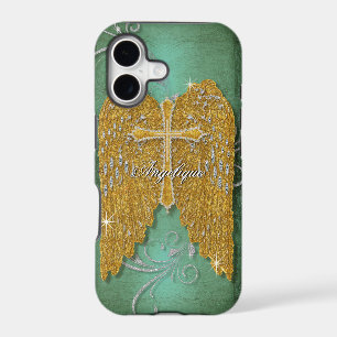 Cross w Glitter Diamond Jewel Look Angel Wings