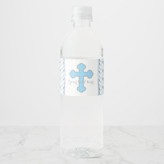Cross Water Bottle Labels-Blue & Silver Label (Front)
