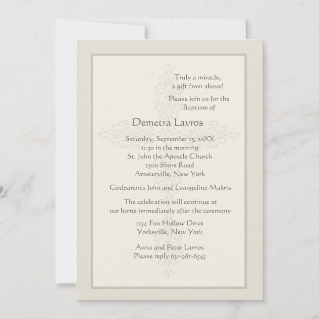 Cross Watermark Ecru Religious Invitation (Front)