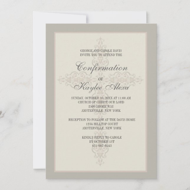 Cross Watermark Religious Invitation (Front)