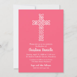 Cross Watermelon Pink First Communion Invites