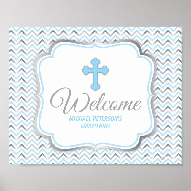 Cross Welcome Sign-Blue & Silver Poster (Front)