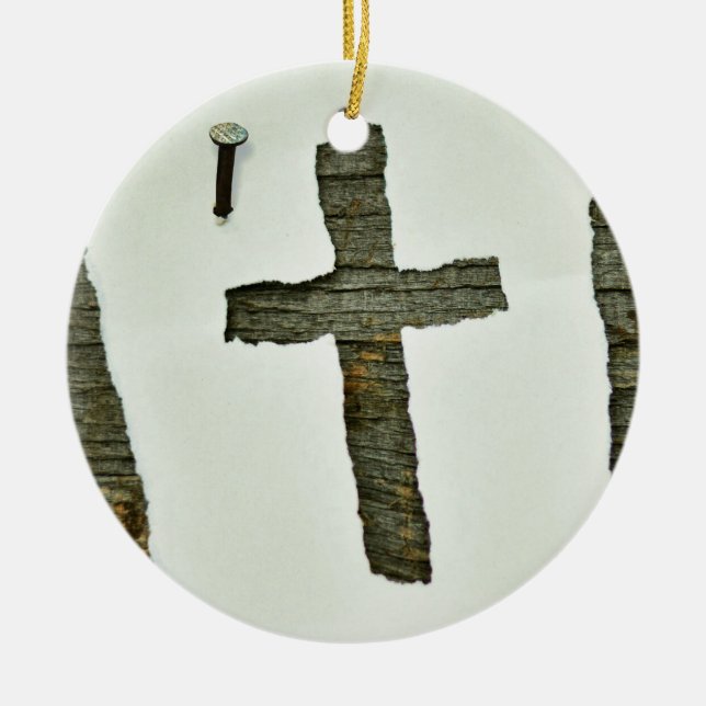 Cross white Jesus Ceramic Ornament (Front)