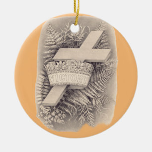 Cross with a crown and victory ceramic ornament