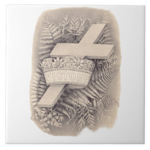 Cross with a crown and victory ceramic tile