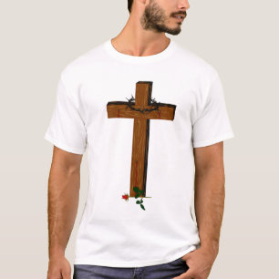 Cross With A Thorn Wreath And Rose T-Shirt