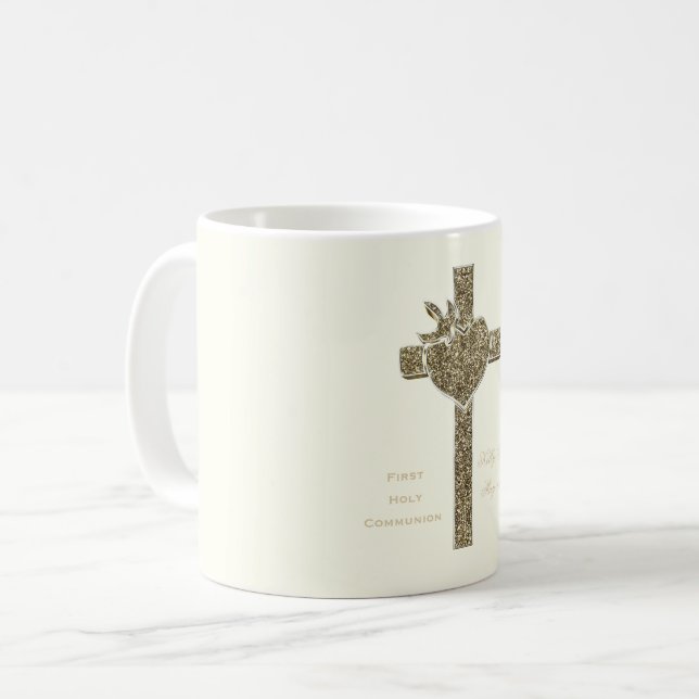Cross with Dove and Heart Religious Coffee Mug (Front Left)