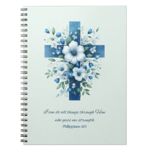 Cross with Flowers Philippians 4:13 Notebook