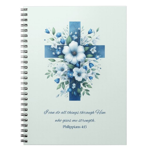 Cross with Flowers Philippians 4:13 Notebook (Front)
