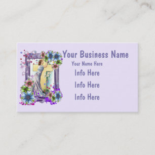 Cross With Lady And Flowers Business Card