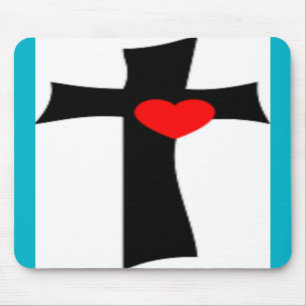 CROSS WITH RED HEART MOUSE PAD