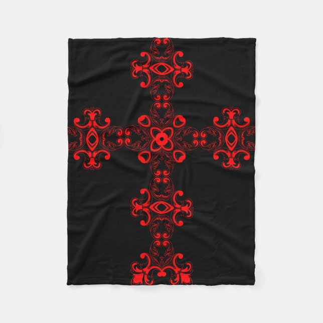 Cross with red ornament fleece blanket (Front)