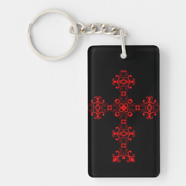 Cross with red ornament key ring (Front)